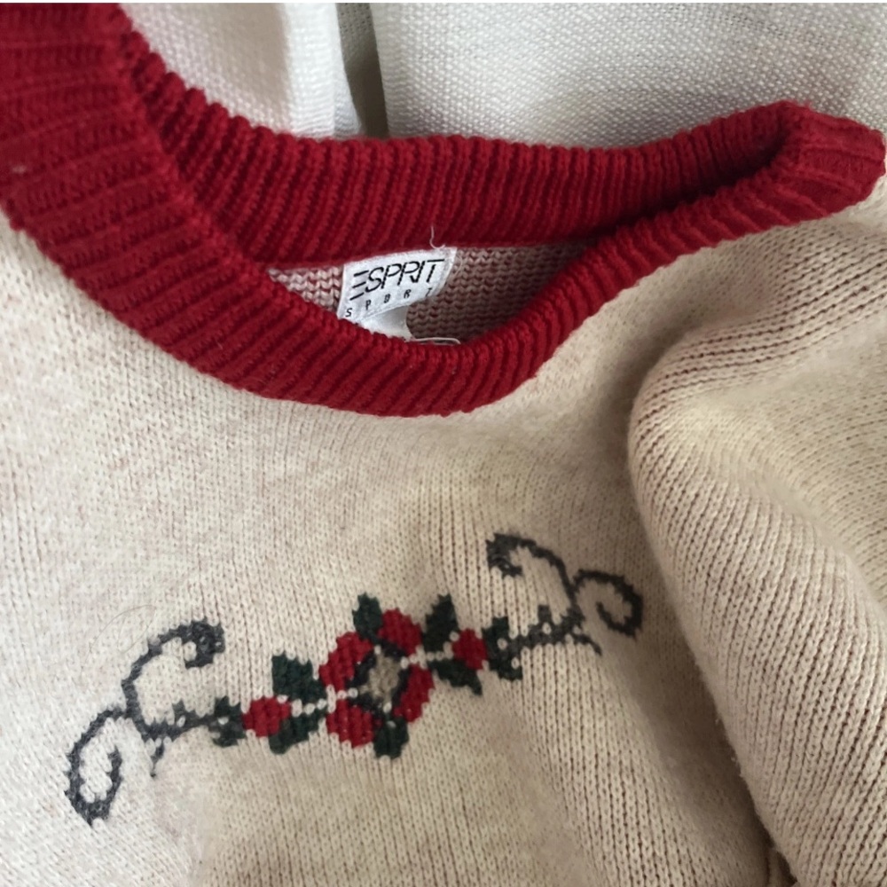 Vintage Red and Cream Nordic/Holiday Patterned Sweater,Esprit,Cropped, Sz Small - Picture 2 of 11